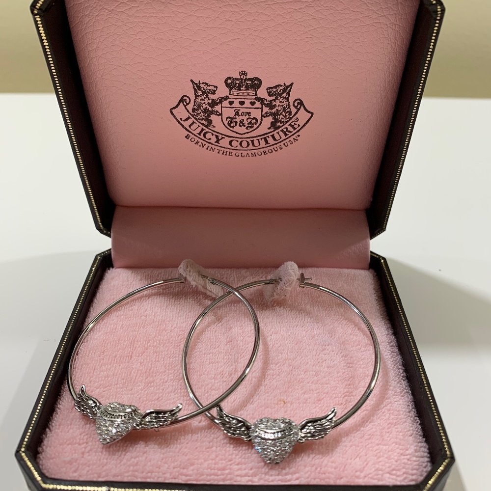 Juicy Couture Hoop Earrings with winged hearts